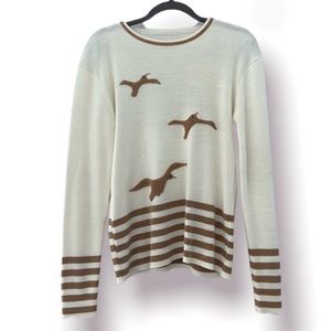 Vintage Handmade Wool Blend Bird Novelty Print Sweater